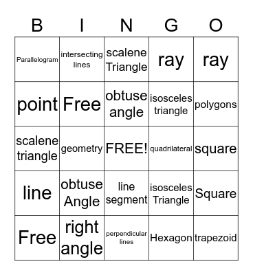 Geometry Bingo Card