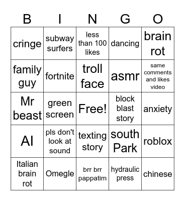 yt shorts Bingo Card