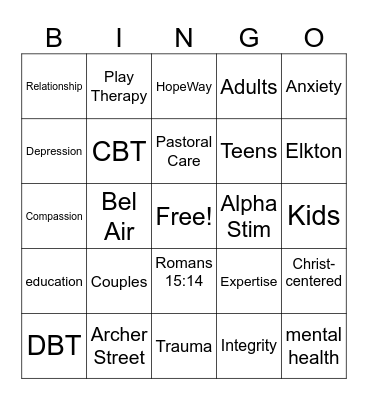 HopeWay Bingo Card
