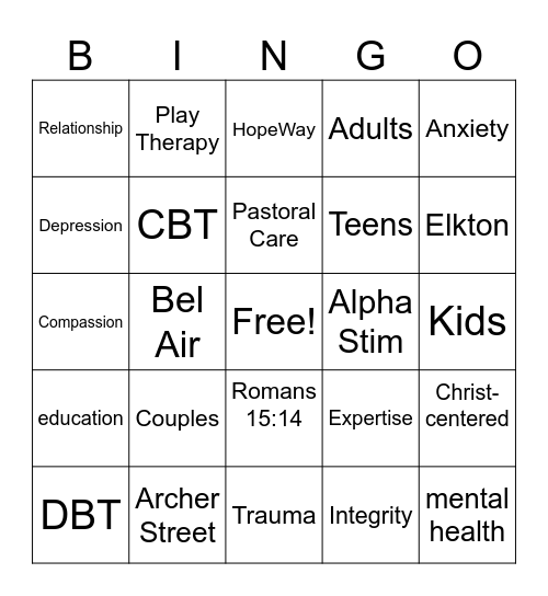 HopeWay Bingo Card