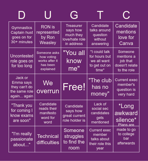 AGM BINGO Card