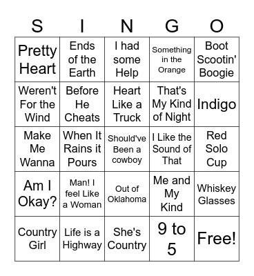 Country Singo Bingo Card