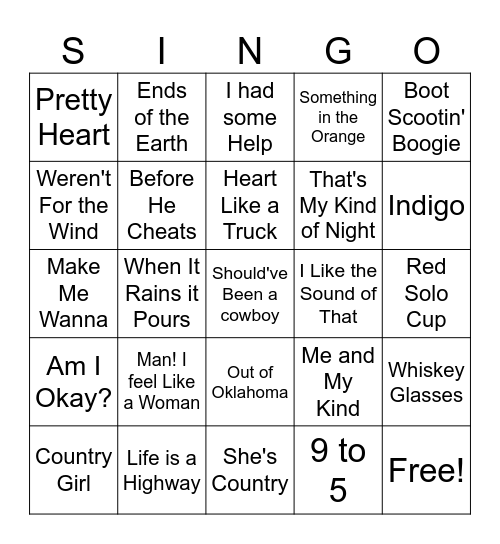 Country Singo Bingo Card