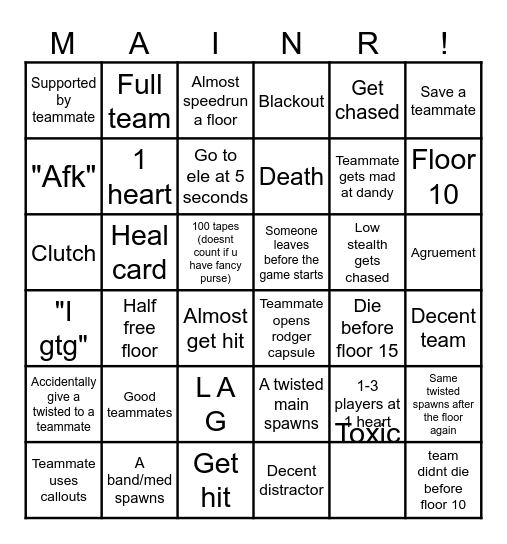 Dandys world Bingo Card