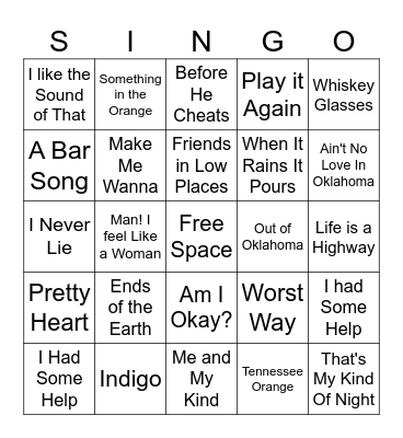 Country Singo Bingo Card