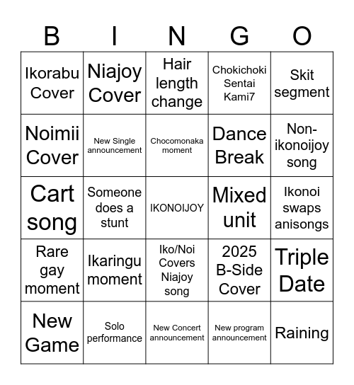 IKONOIJOY 2025 BINGO Card