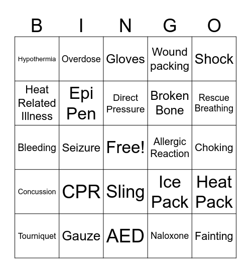 CPR/First Aid Bingo Card