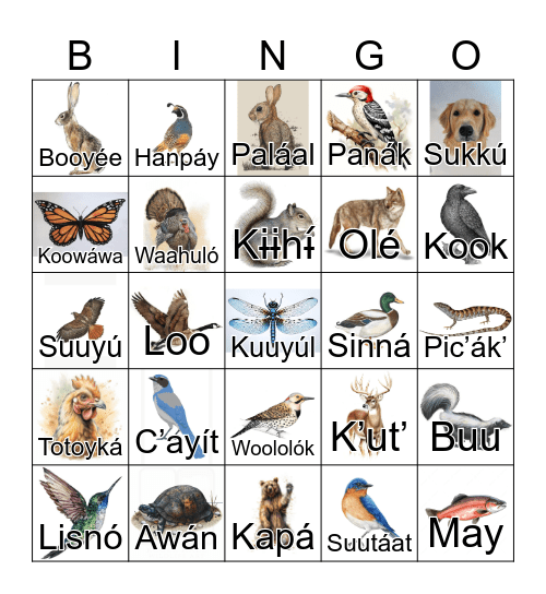 Nisenan Bingo Card