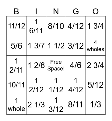 Addition and Subtraction Fraction Bingo Card