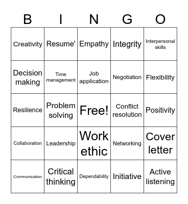 Employability Skills Bingo Card