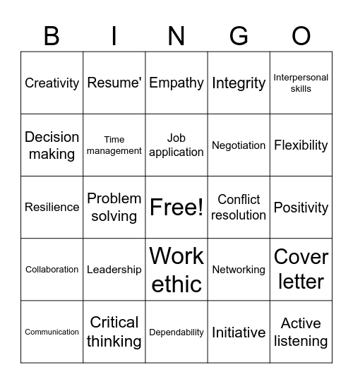 Employability Skills Bingo Card