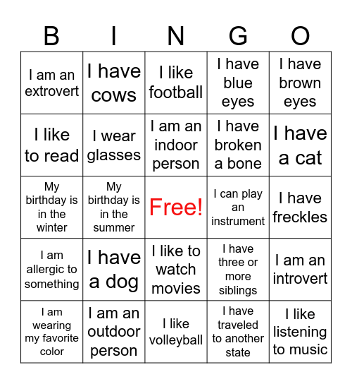 Bingo: Character Quest Bingo Card