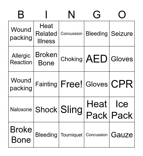 CPR/First Aid Bingo Card