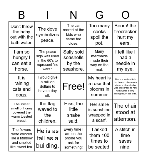figurative langauge Bingo Card