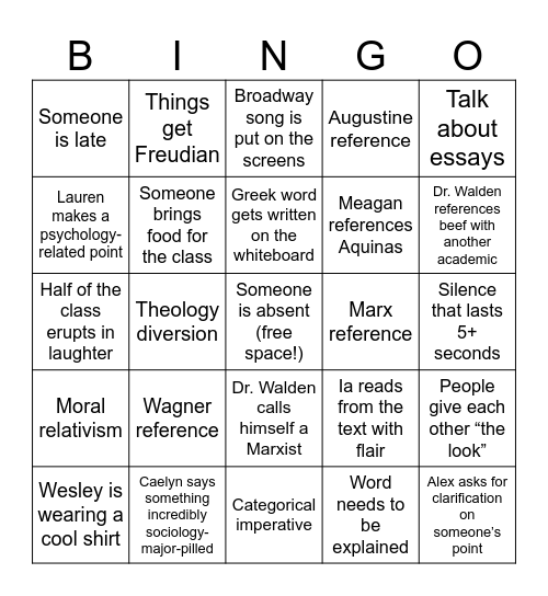 Honors 19th & 20th Centuries Bingo Card