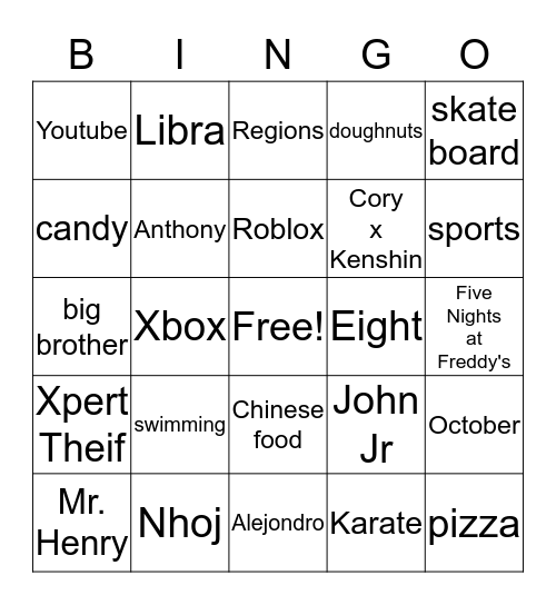 All about Jondro Bingo Card