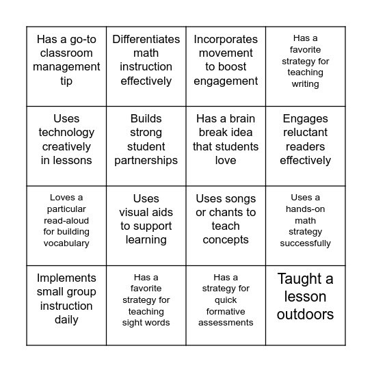 Teacher Hack Bingo Card