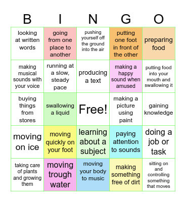 Gerund Bingo Card