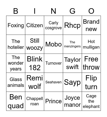 Band Shirt Bingo Turnover Bingo Card