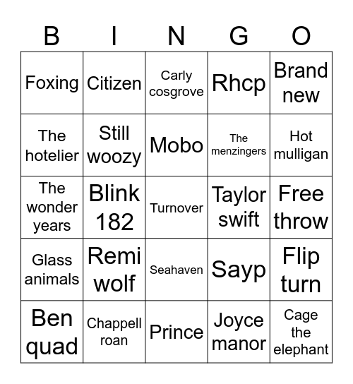 Band Shirt Bingo Turnover Bingo Card