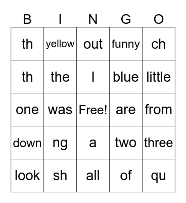 Tricky word and Digraph Bingo Card