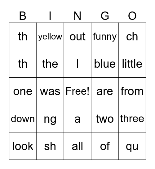 Tricky word and Digraph Bingo Card