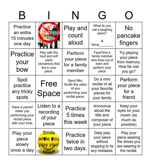 Spring Recital Prep Bingo Card
