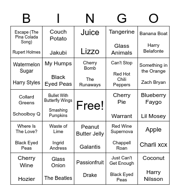 Fruits and Veggies Bingo Card