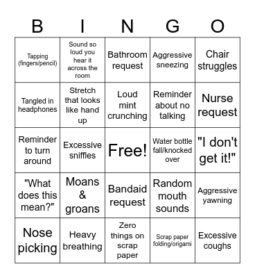 SBAC Bingo Card