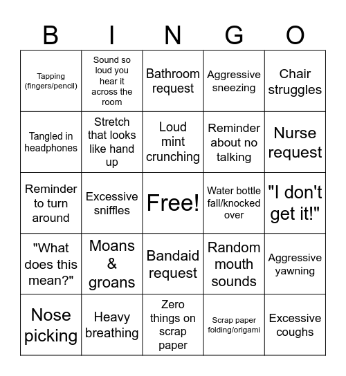 SBAC Bingo Card