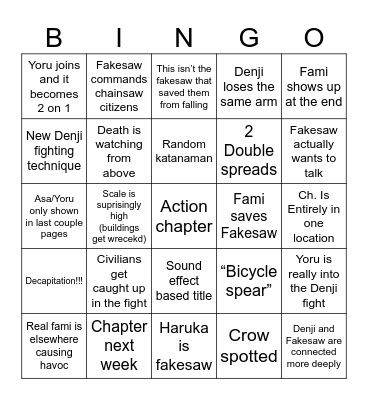 Chainsawman 201 Bingo Card