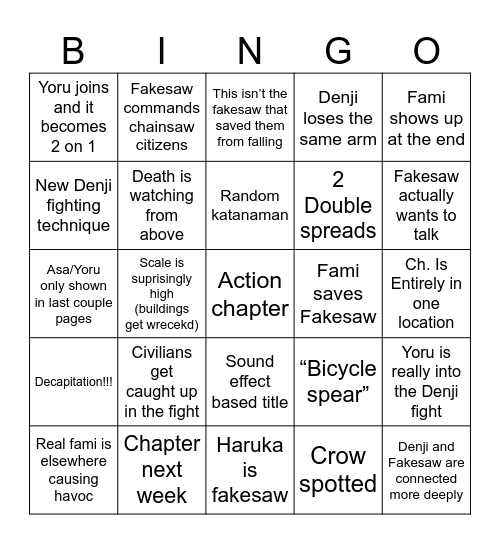 Chainsawman 201 Bingo Card