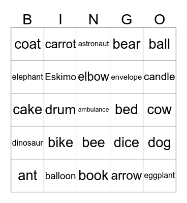Final Phonics A-E Bingo Card