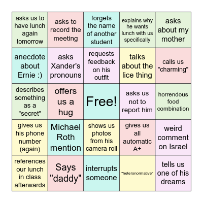 4/30 - Lunch with Eric Caplan Bingo Card