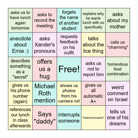 4/30 - Lunch with Eric Caplan Bingo Card