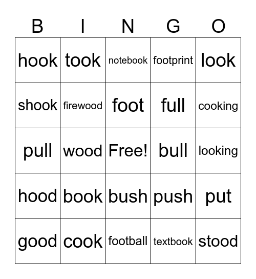 oo, u /oo/ Bingo Card