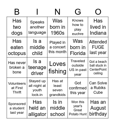 Intergenerational Bingo Card