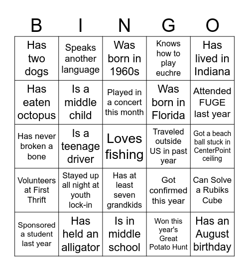 Intergenerational Bingo Card