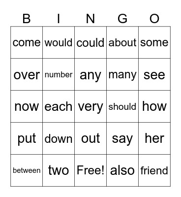 Trick Words #2 Bingo Card