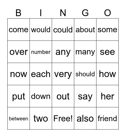 Trick Words #2 Bingo Card