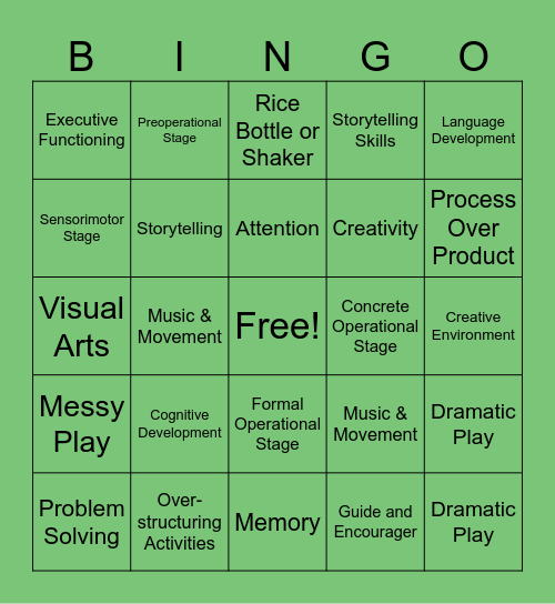 Naturing Cognitive & Creative Bingo Card