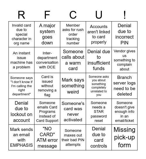 Card Programs Bingo Card