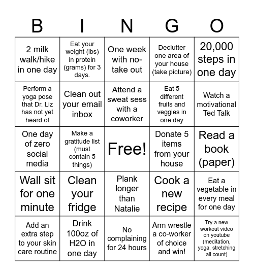 Wellness Bingo Card