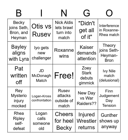 04/28/2025 RAW Bingo Card