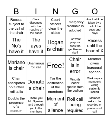 House session bingo Card
