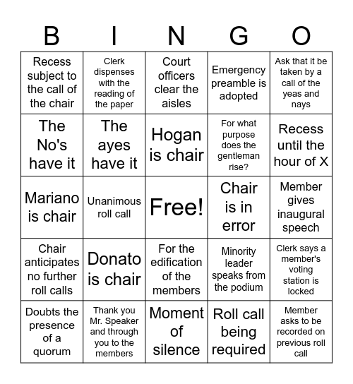 House session bingo Card