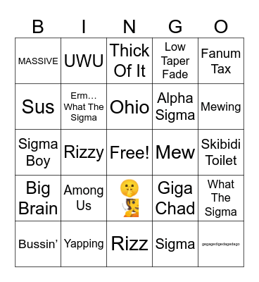 Brainrot Bingo Card
