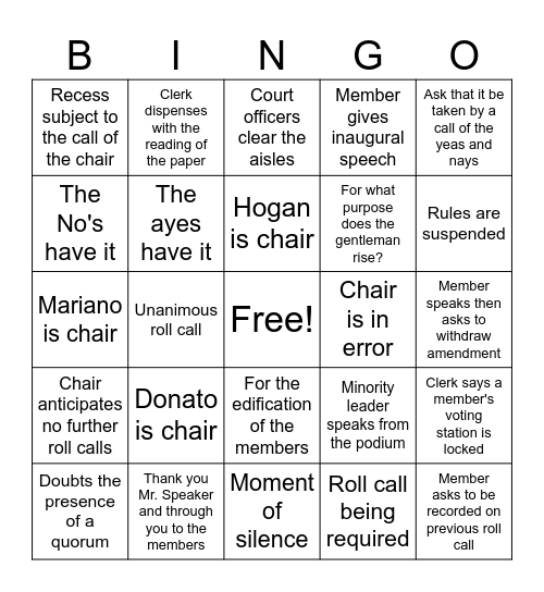 House session bingo Card