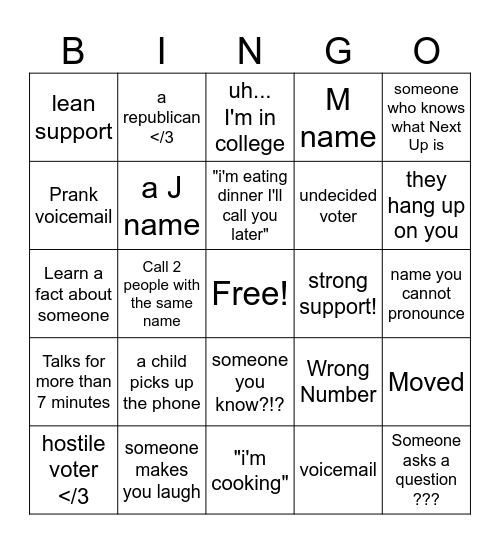 Phonebanking for Syed Qasim for BSD Zone 5 Bingo Card