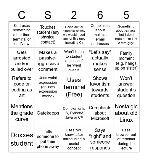 Kurt. Bingo Card